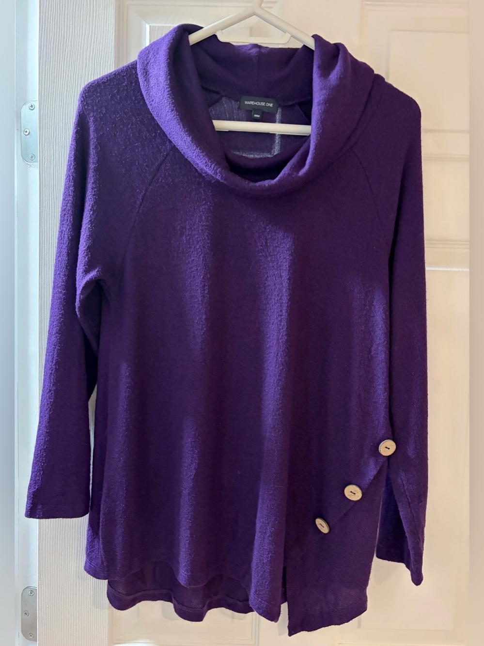 Beautiful Warehouse One dark purple cowelneck light sweater.